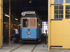 Das Depot Alkärrshallen. Heimat für die Museumsfahrzeuge und die Flexity Swift und die Urbinos die auf Linie 7N / 7 verkehren