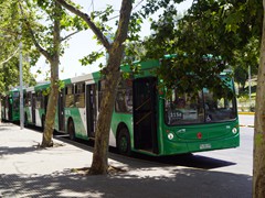 Neben der Metro verkehren auch Busse. Pause im Schatten